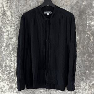 Uniqlo Size L Tie Front Casual Minimalist Button Top Black Long Sleeve